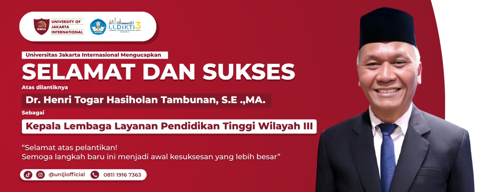 MENDIKTISAINTEK MELANTIK KEPALA LLDIKTI WILAYAH III : Dr. Henri Togar Hasiholan